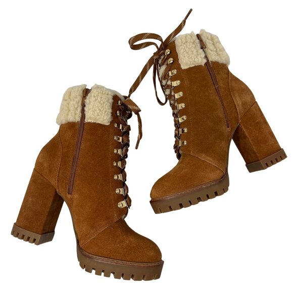 Gianni Bini Sight See Suede Shearling Lug Sole Booties Size 6.5 Hiker Platform - Picture 6 of 11
